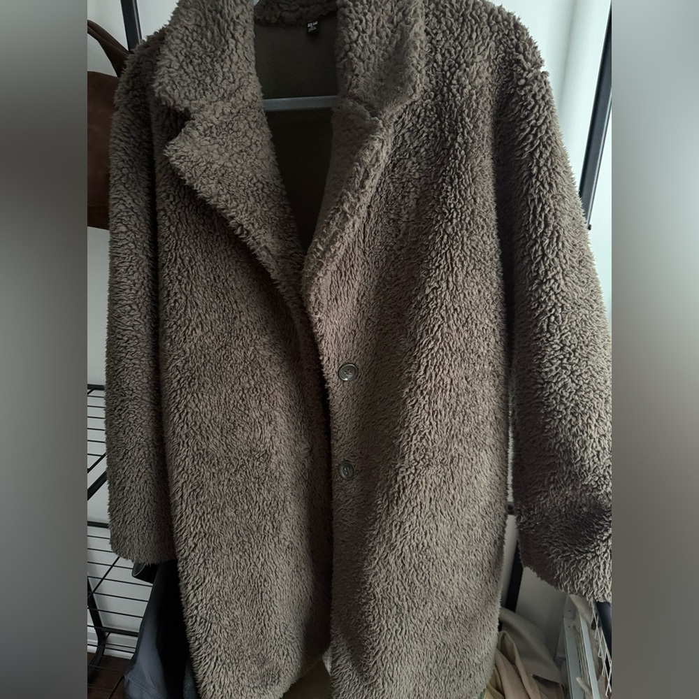 Uniqlo dark olive green Teddy Coat XL - Picture 3 of 5
